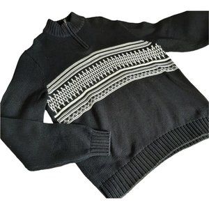 CHAPS Men’s Classic 1/4 Zip Arctic Sweater Black White Knit 100% Cotton XLarge